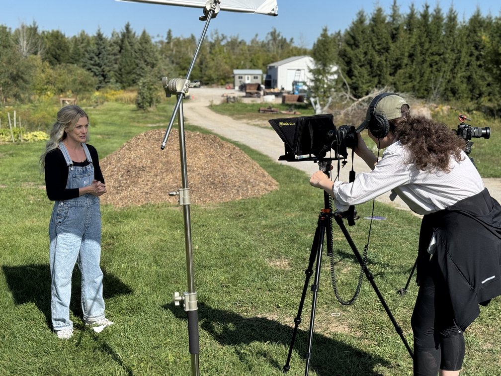 On site filming Farming with Intention in Kawartha Lakes, Ontario near Peterborough